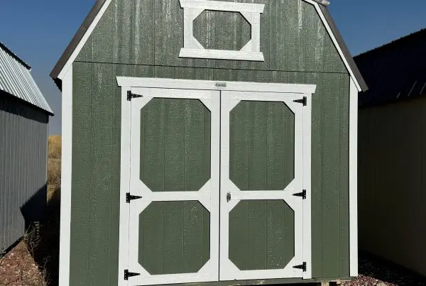 10×12 Coastal Sage Painted Lofted Barn Shed For Sale at French Creek Designs Shed Sales, Casper, Wyoming