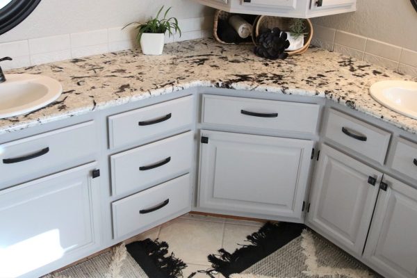 Client Bathroom Remodel 114 Alaska White Granite Countertops On Painted White Vanity Cabinets