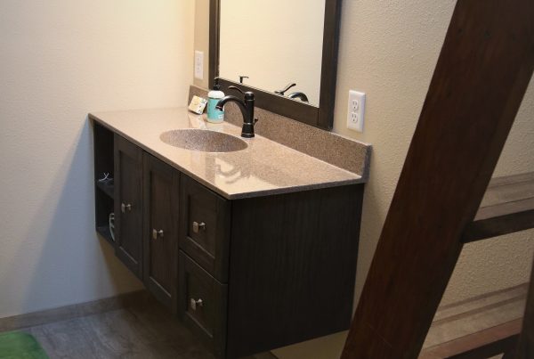 Client Bathroom Remodel 92 Floating Vanity and quartz countertops