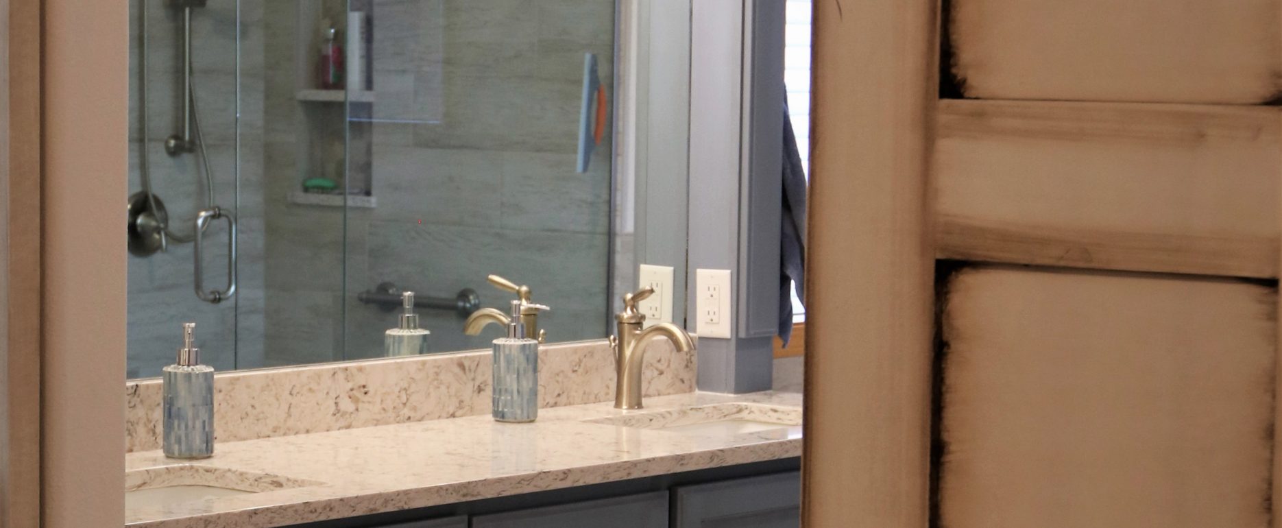 Client Bathroom Remodel 119 | luxurious master bath includes countertops, cabinets, and tile, tile flooring from French Creek Designs in Casper, WY