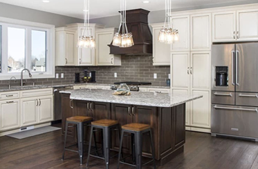 Shop French Creek Designs Cabinets, Kitchen Cabinets, Kitchen Remodel, Quartz Countertops, wall tiles, kitchen flooring, kitchen sink, kitchen faucet, kitchen cabinet hood