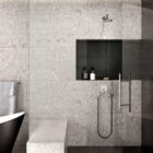 Quartz Tops in Bath Design featured in shower walls, countertops, and flooring at French Creek Designs in Casper, WY