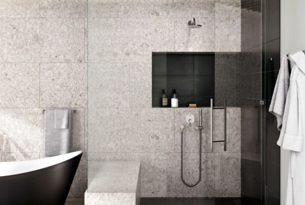 Quartz Tops in Bath Design featured in shower walls, countertops, and flooring at French Creek Designs in Casper, WY
