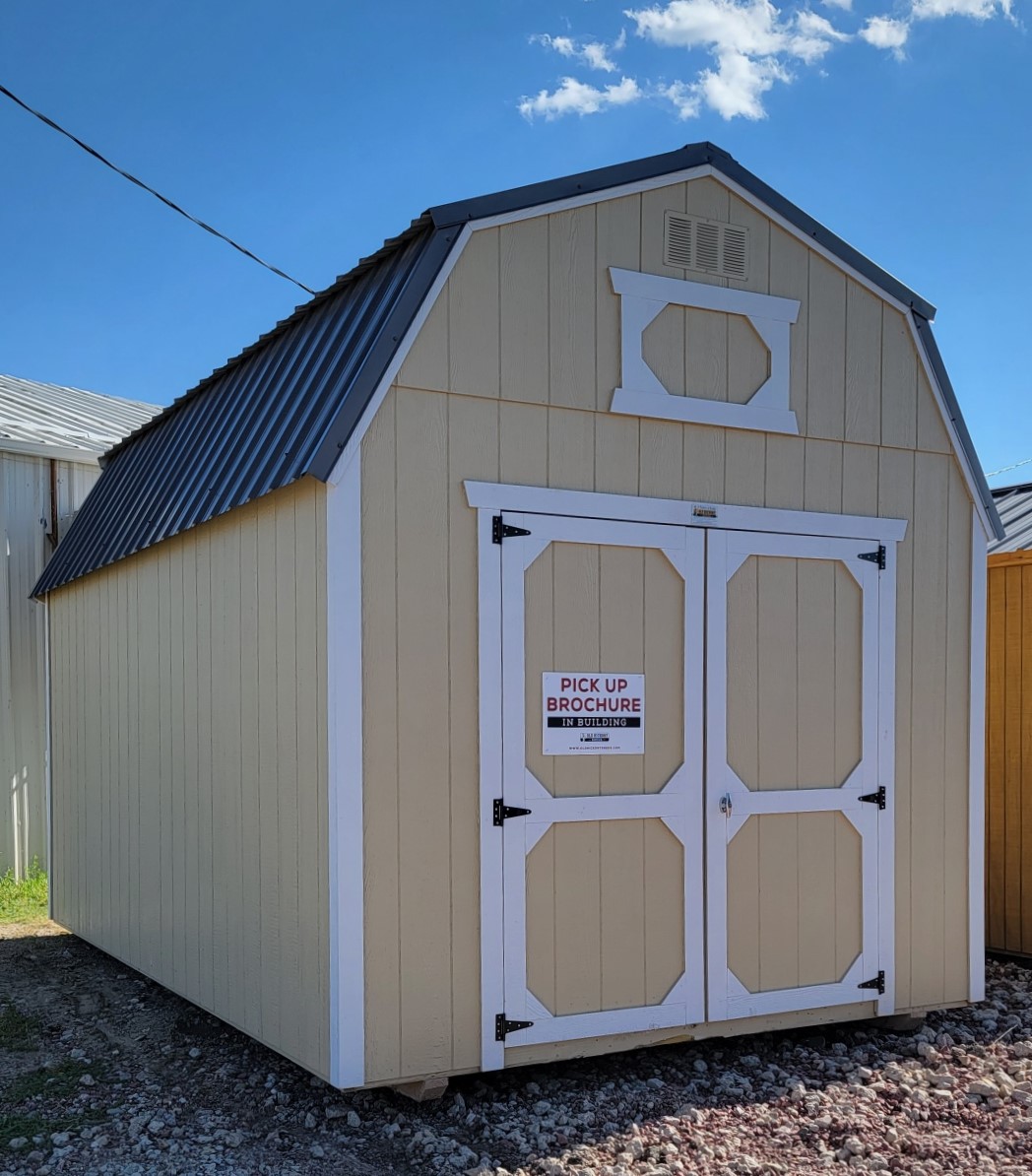 Buy Now: 10x16 Painted Lofted Barn Shed beige with white trim or custom order at French Creek Designs Shed Sales, Casper, WY