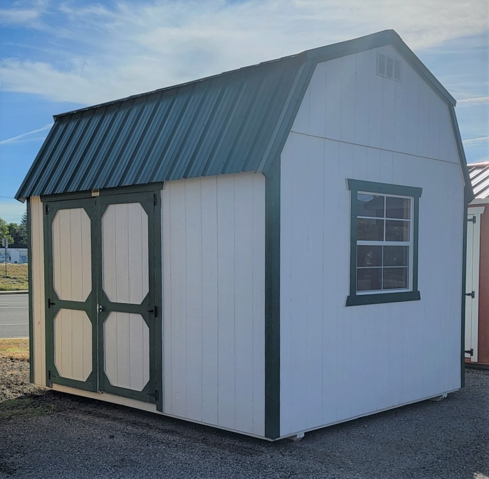 10×12 Lofted Barn Shed For Sale White Evergreen Trim