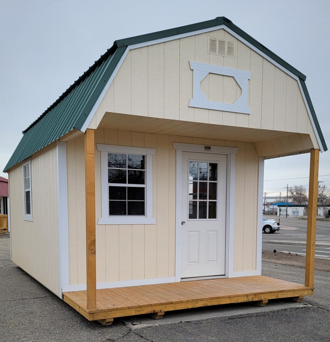 Buy Now: 12×20 Front Porch Lofted Barn Shed For Sale - Beige | Sheds For Sale or Custom order Sheds at French Creek Designs Shed Sales in Casper, Wyoming