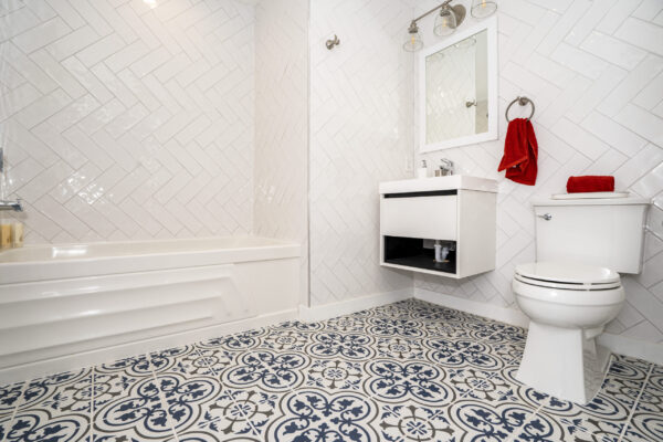 Shop Chevron Tile Accent and tile flooring at French Creek Designs in Casper, WY | Where choosing bathroom color is fun!