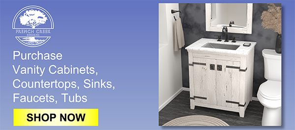 Purchase vanity cabinets, countertops, sinks, faucets and tubs at French Creek Designs online store. Casper's number one resource for bathroom renovations.