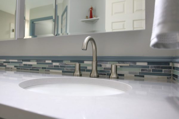 Client Bathroom Remodel 125, master bath cabinets, countertops, and backsplash
