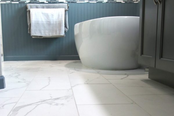 Client Bathroom Remodel 125, master bath tile flooring.