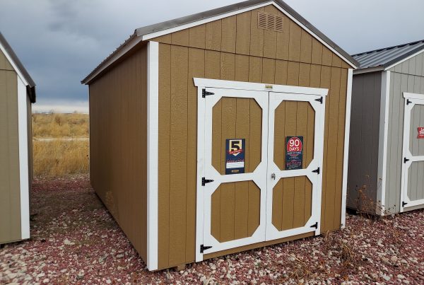 Buy Now: 10×16 Utility Shed For Sale Buckskin Paint White Trim or Custom Order at French Creek Design Shed Sales in Casper, WY