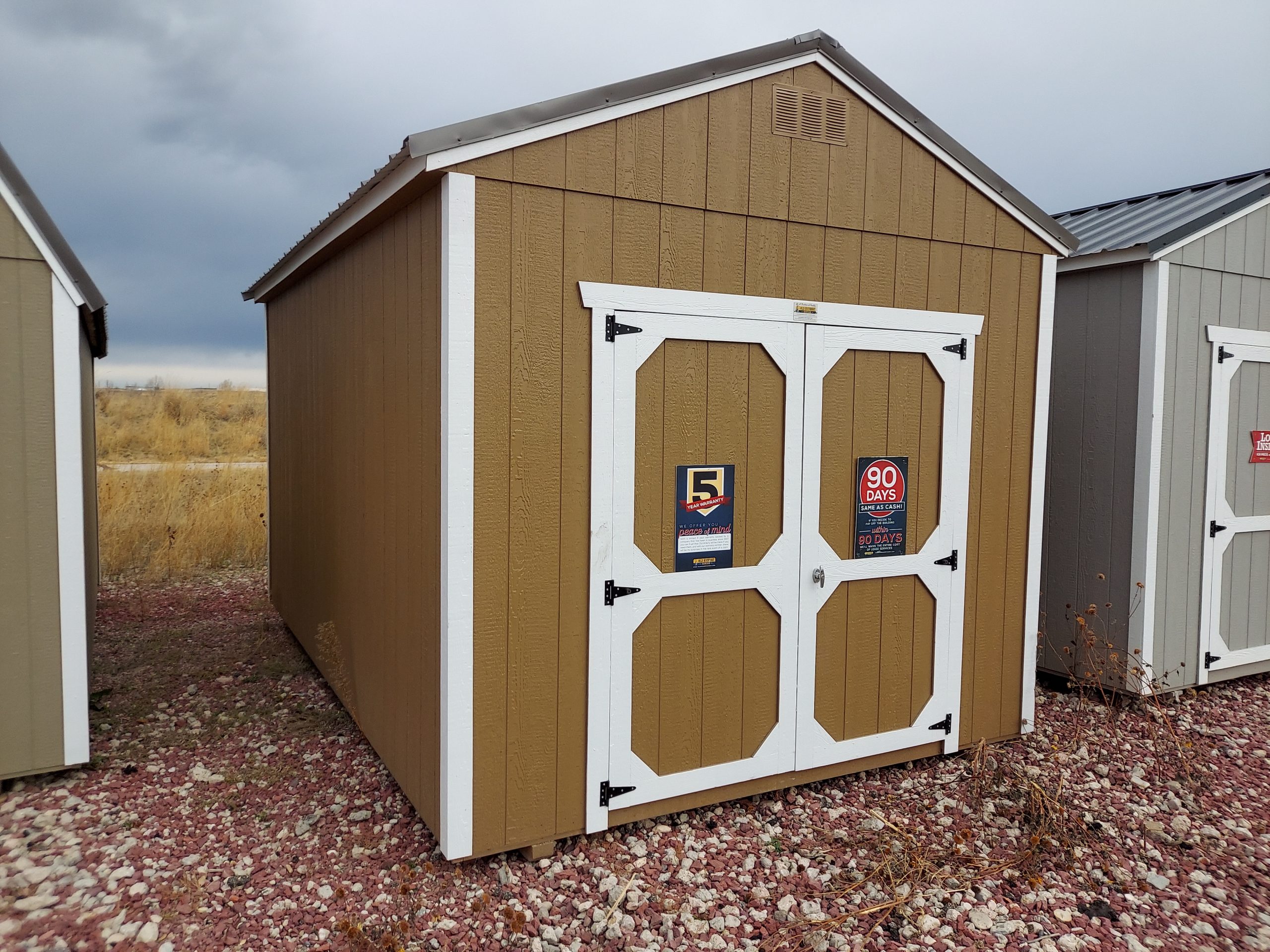 10×16 Utility Shed For Sale Buckskin Paint White Trim