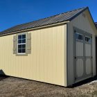 For Sale 10×16 Utility Shed For Sale Beige Paint Rosemary Green Trim at French Creek Designs Shed Sales in Casper, WY
