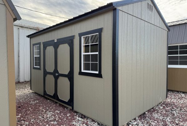 For Sale 10×16 Utility Shed For Sale Clay Paint Black Trim at French Creek Designs Shed Sales in Casper, WY
