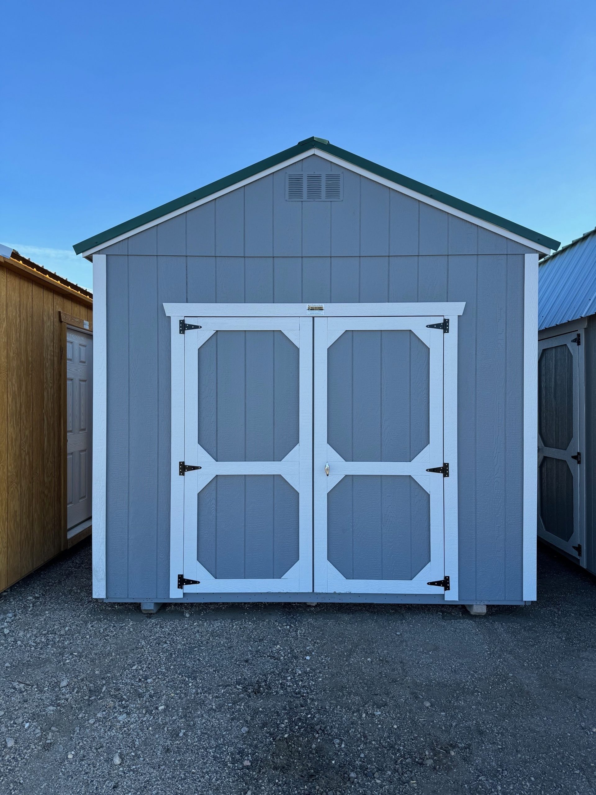 10×12 Utility Shed For Sale Gray Shadow Paint Barn White Trim
