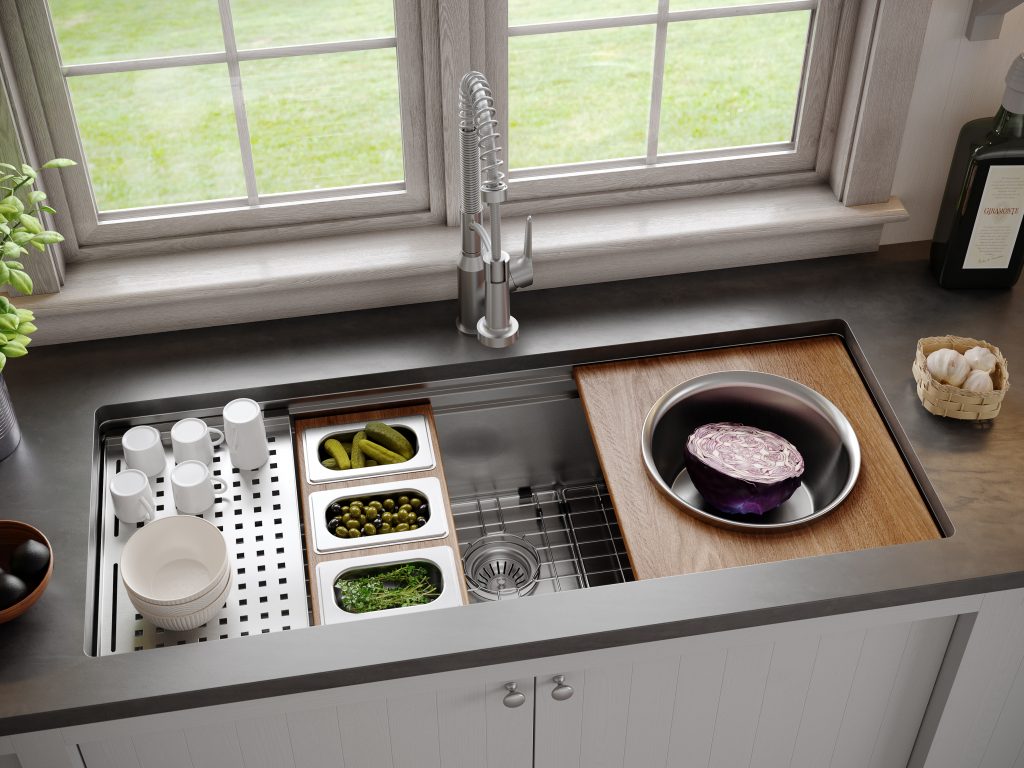 Shop the Karran 45" Undermount Single Bowl 16 Gauge Stainless Steel Workstation Kitchen Sink at French Creek Designs Kitchen Store in Casper, WY