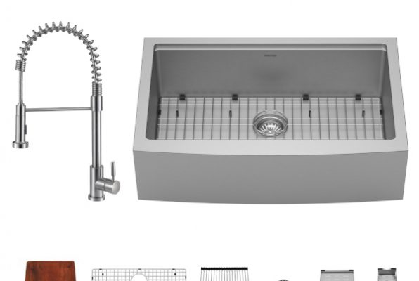 Shop 33" Stainless Steel Workstation Large Single Bowl Farmhouse Undermount Kitchen Sink with Faucet and Accessories at French Creek Designs Kitchen Store in Casper, WY