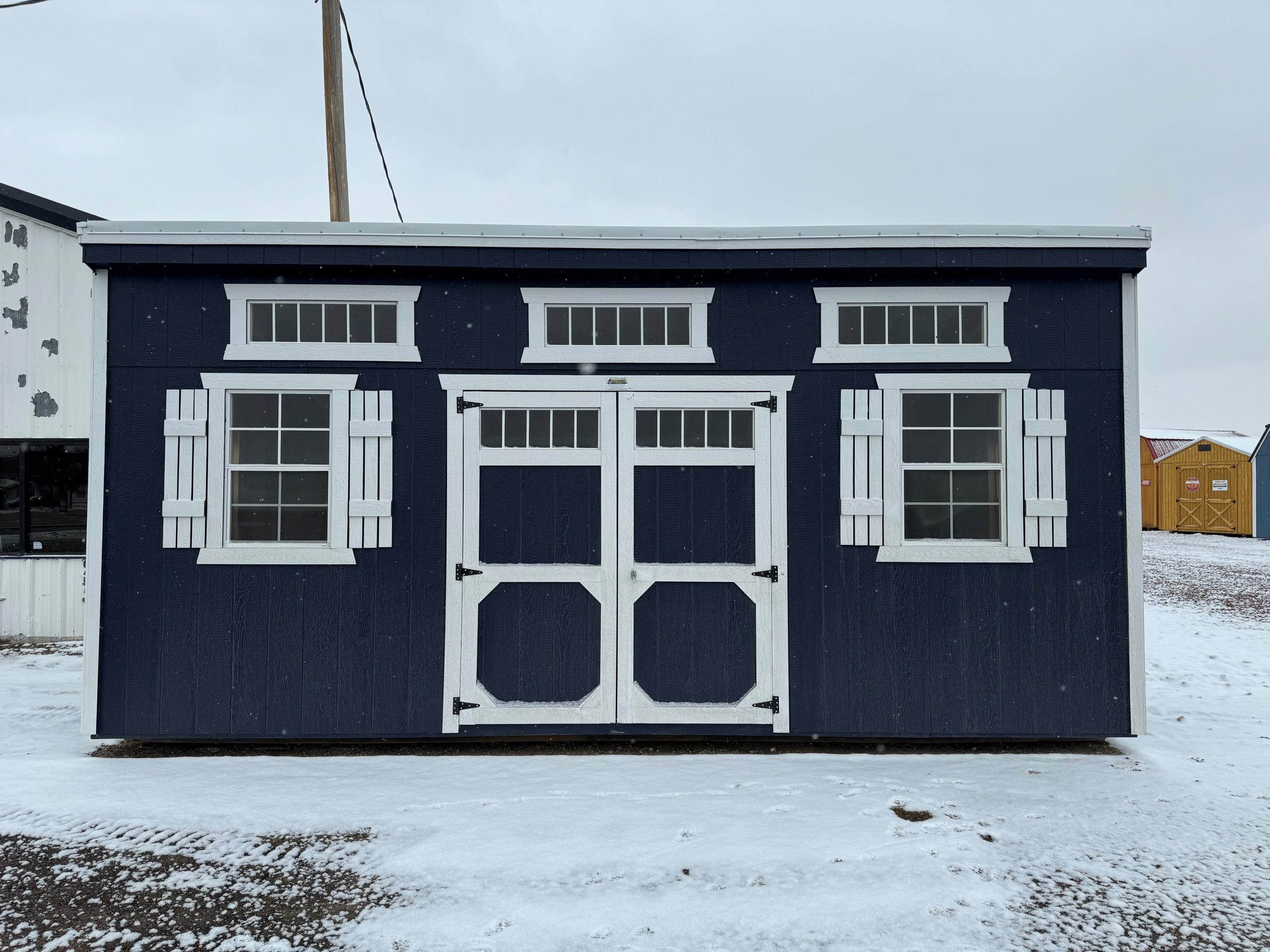 10×20 Side Gable Shed For Sale Blue Paint Barn White Trim