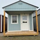 For sale 10×16 Utility Front Porch Shed Bora Bora Paint Barn White Trim at French Creek Design Shed Sales, Casper, WY
