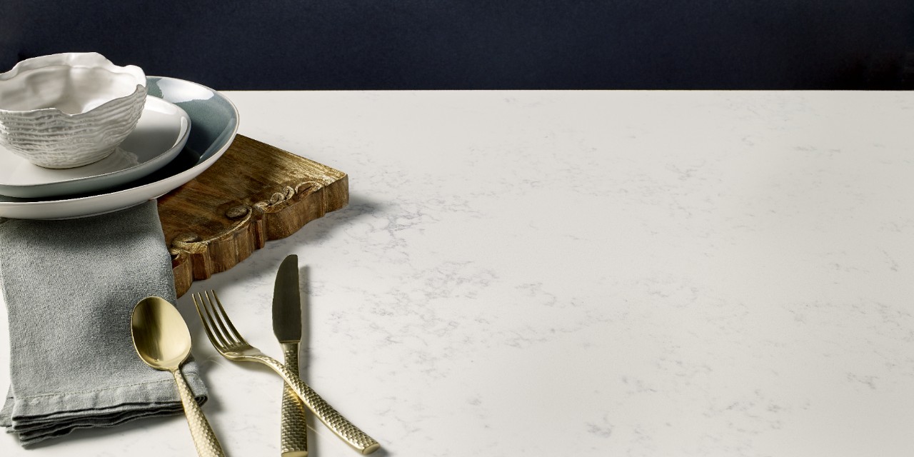 Calacatta Vicenza Quartz detail. Samples found at French Creek Designs in Casper, WY