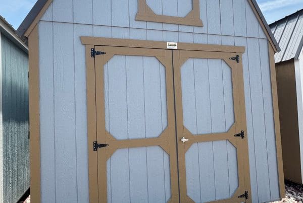 Shed For Sale 10×12 Blue Gray Painted Lofted Barn at French Creek Designs Shed Sales in Casper, WY
