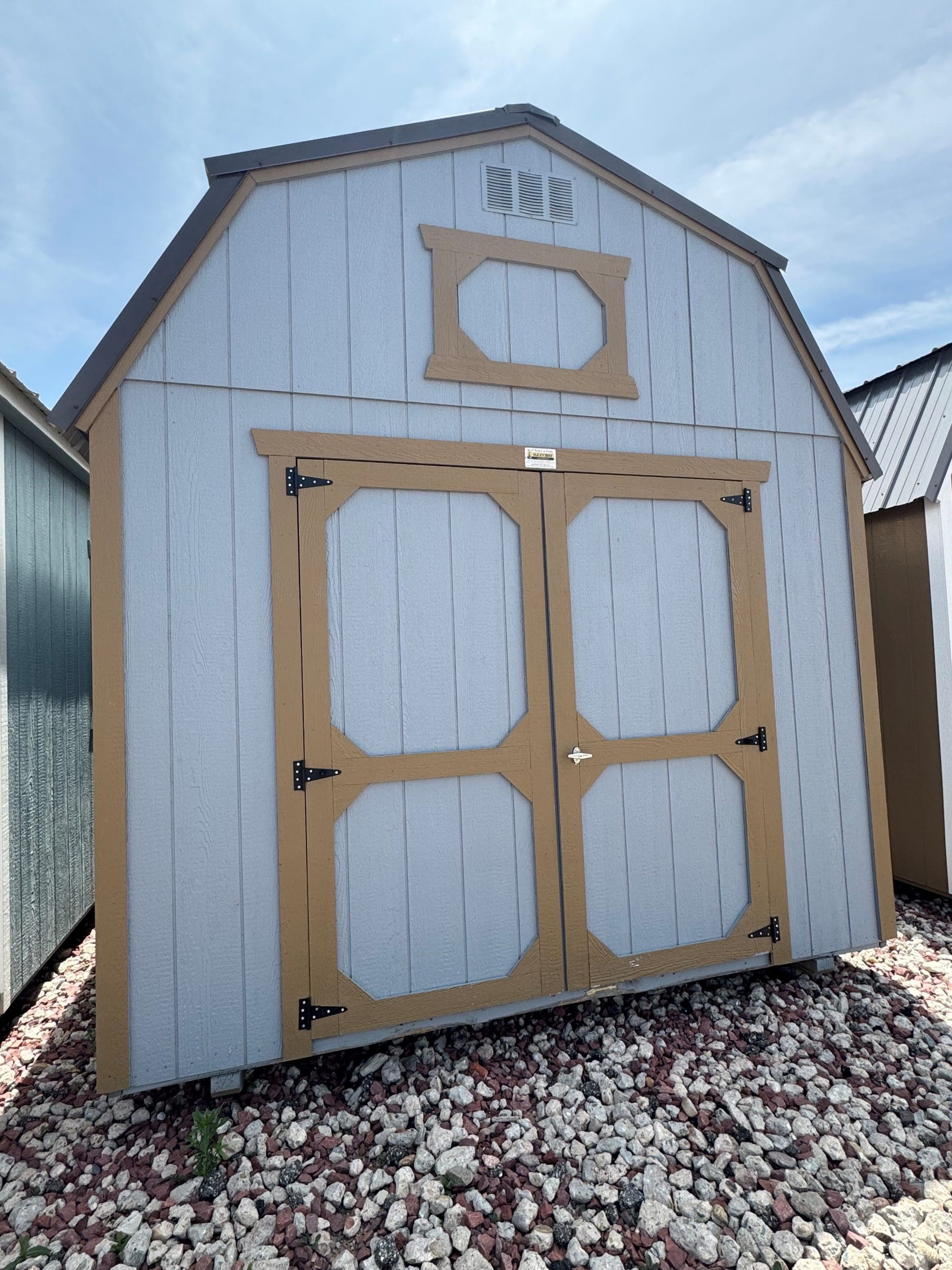 Shed For Sale 10×12 Blue Gray Painted Lofted Barn at French Creek Designs Shed Sales in Casper, WY