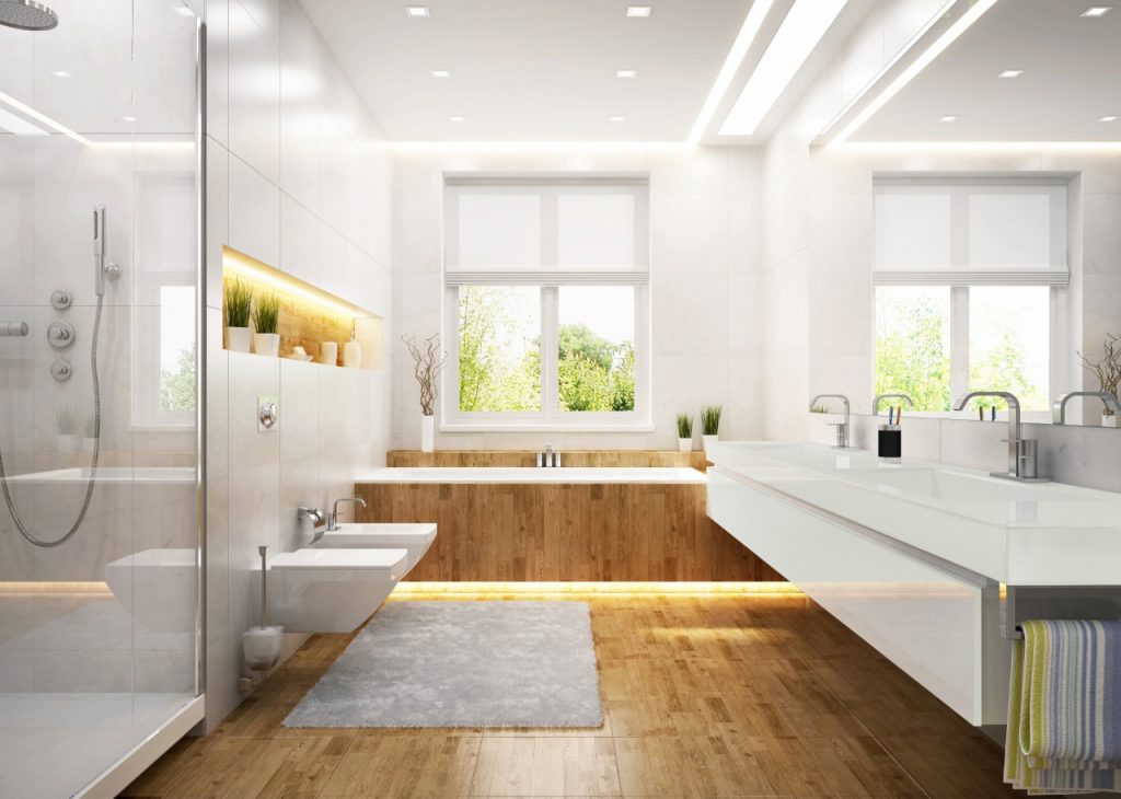 Stellar White Quartz in bathroom design ideas found at French Creek Designs in Casper, Wyoming