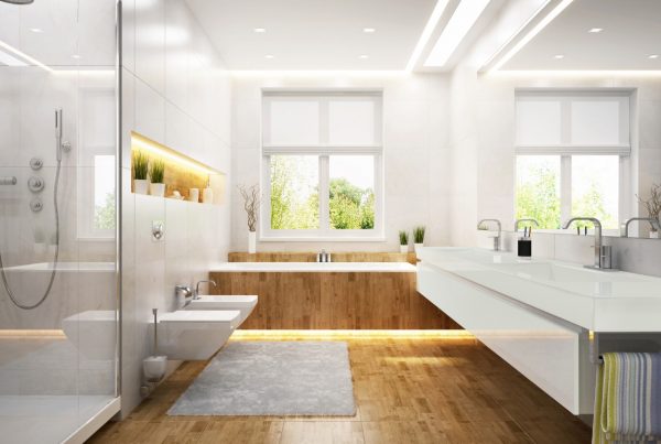 Stellar White Quartz in bathroom design ideas found at French Creek Designs in Casper, Wyoming
