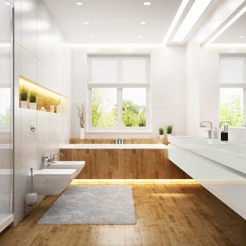 Stellar White Quartz in bathroom design ideas found at French Creek Designs in Casper, Wyoming