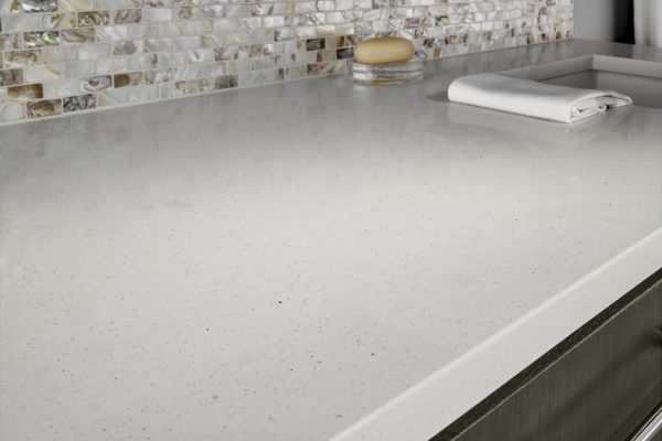 Stellar White Quartz Vanity Countertop in bathroom design ideas found at French Creek Designs Countertop Department