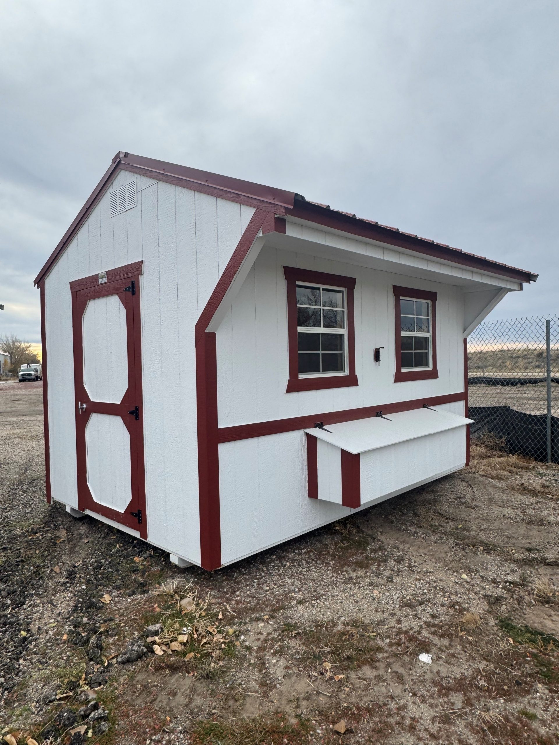 8×12 Chicken Coop Barn White & Rustic Red For Sale