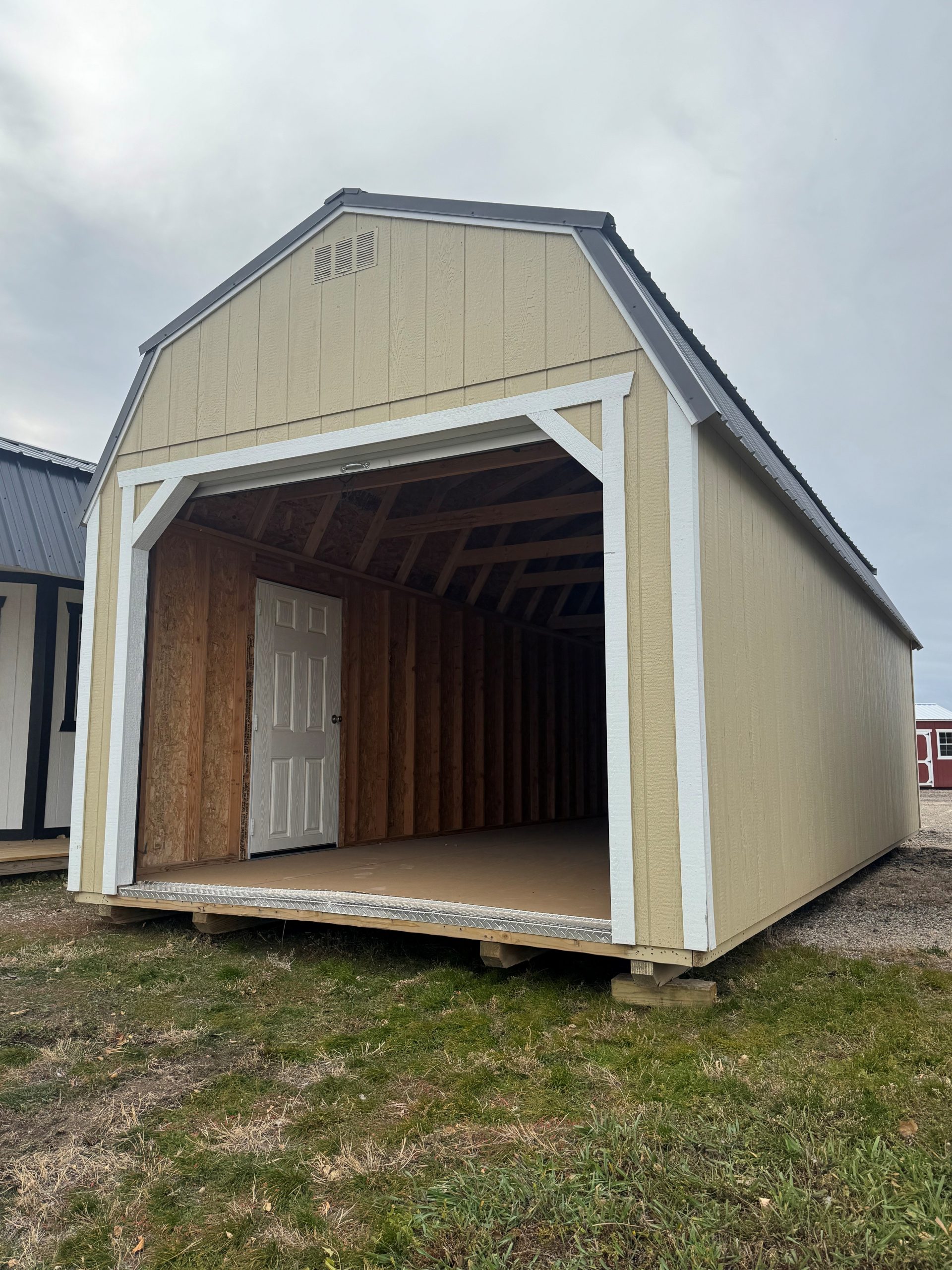 12×28 Crewel Tan Painted Garage Barn For Sale