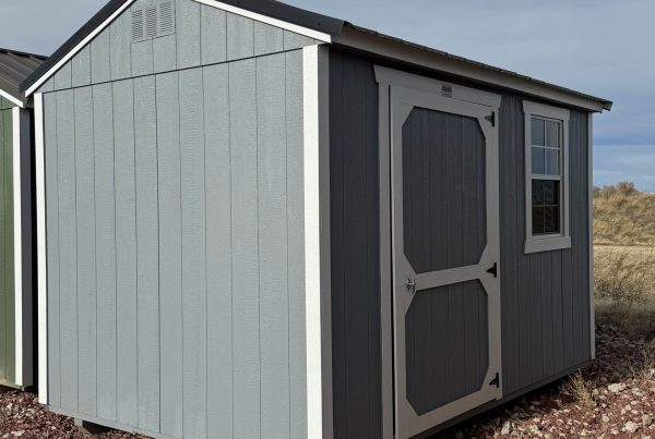 8×12 Steely Gray Painted Utility Shed For Sale at French Creek Designs Shed Sales, Casper, Wyoming