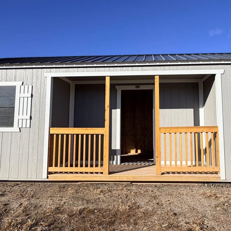 12x28 Pewter Cast Painted Center Porch For Sale at French Creek Designs Shed Sales