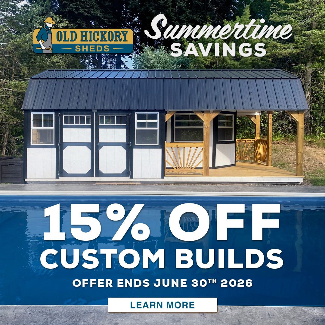 15% off custom built sheds! Buy a shed today with Free Delivery! See details for delivery restrictions.